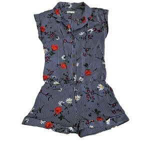 Josh Brody Women's‎ Sz M Striped Floral Button Up Silk Blend Collared Romper